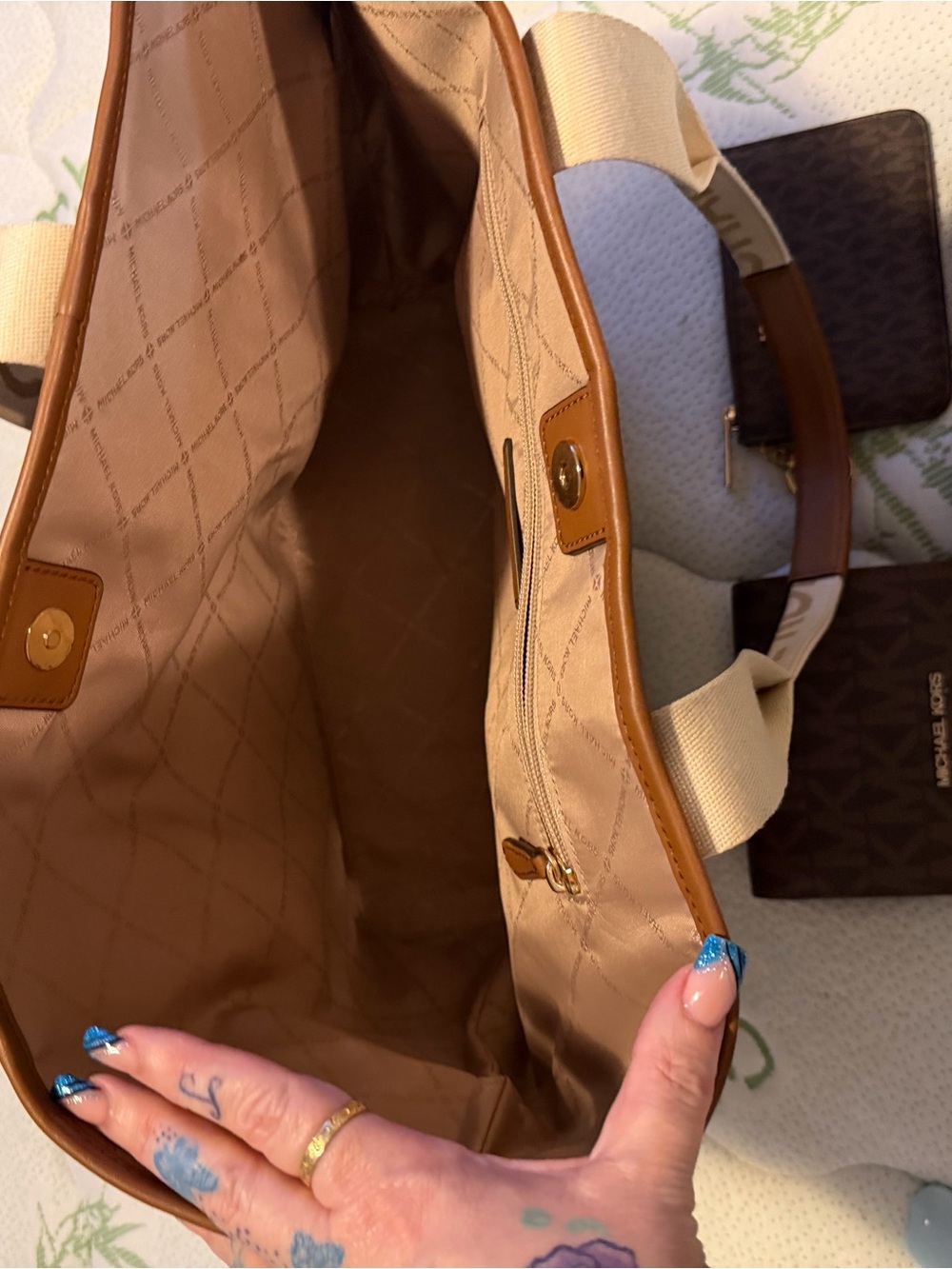 Michael Kors Beige Canvas Tote with Tan Leather Trim